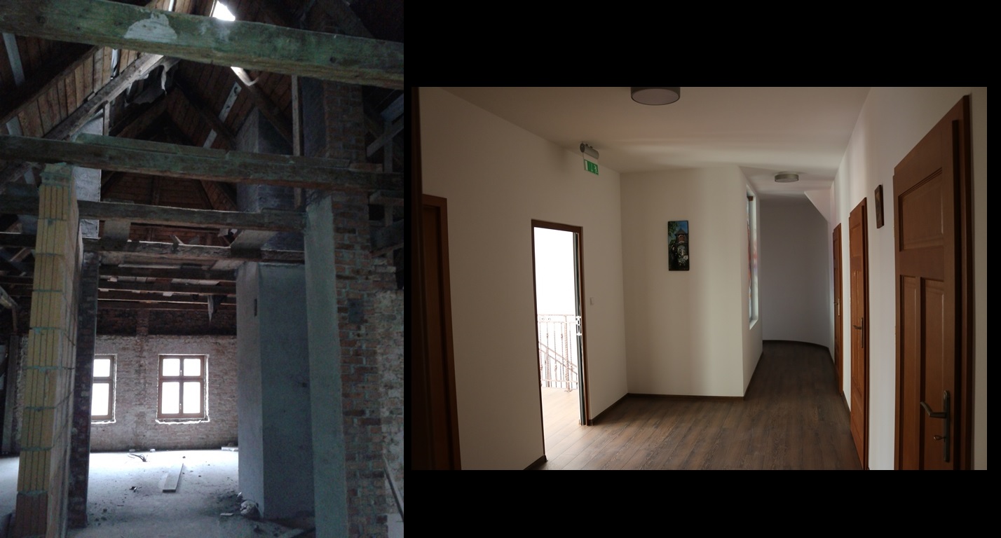 wnętrze Starej Plebanii w Jeleśni przed i po remoncie nadzorowanym przez firmę Tobud